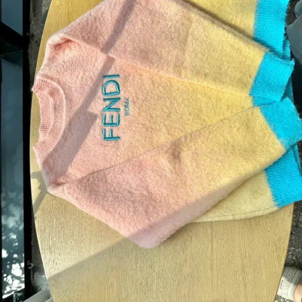 [BUNJANG] Fendi Pink Yellow Blue Gradient Angora Knit Sweater / 유일매물 펜디 핑크 옐로우 블루 그라데이션 니트