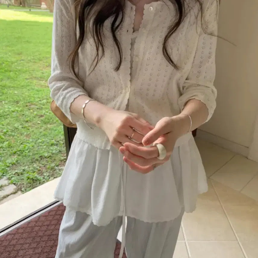 [BUNJANG] Pretty Young Thing (PYT) French Wave Linen 3/4 Sleeve Cardigan / 프리티영띵 pyt 프렌치 물결 린넨 7부 가디건