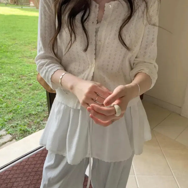 [BUNJANG] Pretty Young Thing (PYT) French Wave Linen 3/4 Sleeve Cardigan / 프리티영띵 pyt 프렌치 물결 린넨 7부 가디건