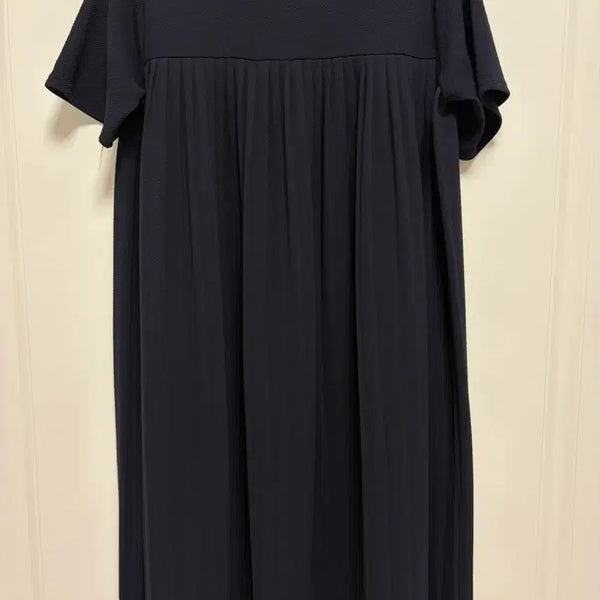 [BUNJANG] Short Sleeve Pleated Dress Navy / 반팔 플리츠 원피스 네이비 새상품