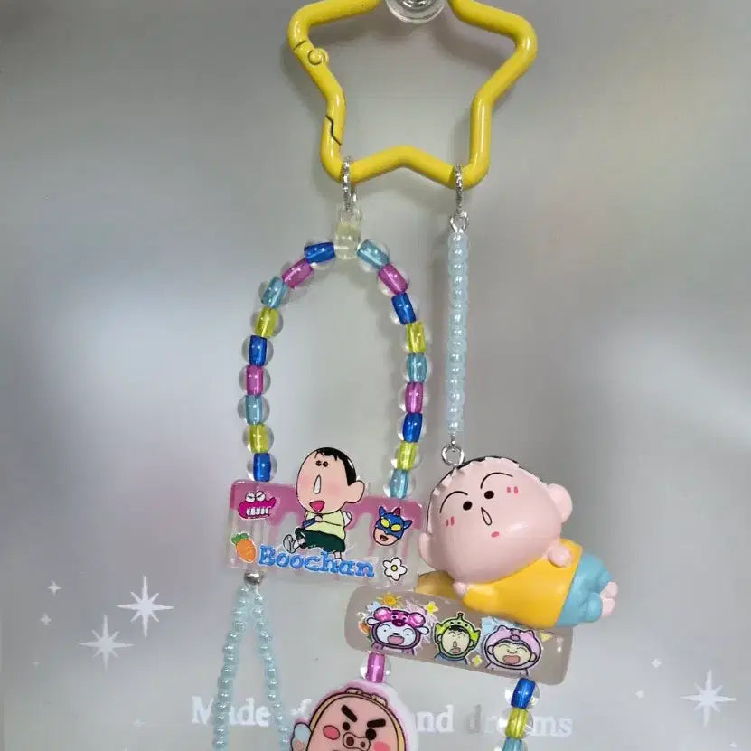 [BUNJANG] Handmade Crayon Shin-chan & Alan Keyring / 핸드메이드 짱구 맹구 비즈 키링