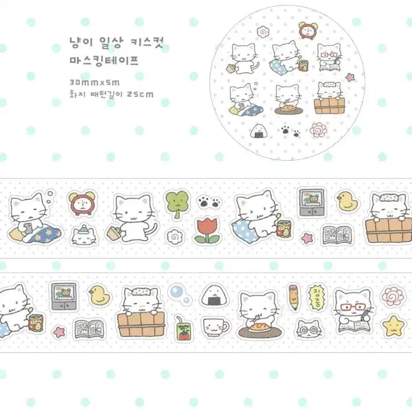 [BUNJANG] Cat Daily Life Kiss Cut Washi Tape / 메밀솝 냥이 일상 키스컷띵 마테띵