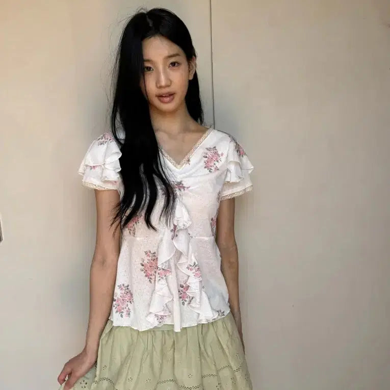 [BUNJANG] In N Yang In Harmony Frill Top - Rose / 인앤양인하모니 프릴 탑 로즈 Frill top, rose