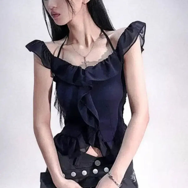 [BUNJANG] Sheer The City Frill Sleeveless Tank Top / 시프더시티 프릴 슬리브리스 나시