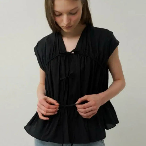 [BUNJANG] Blank03 Cotton Shirring Blouse (Black) / 블랭크03 cotton shirring blouse (black)