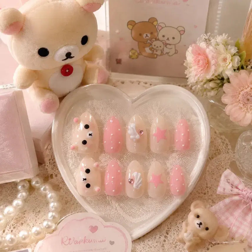 [BUNJANG] Rilakkuma Angel Wing Star Dot Handmade Nail Tips / 코리락쿠마 엔젤윙 별 도트 수제네일팁