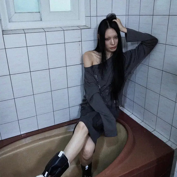 [BUNJANG] Off-Shoulder Long Sleeve Top / 0104 롱슬리브 오프숄더