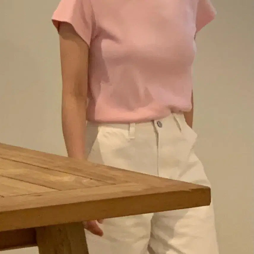 [BUNJANG] Flannel Butter T-Shirt Pink Short Sleeve / 플라넬 버터 티셔츠 핑크색 반팔티 티셔츠 (메이비베이비슬로우앤드가내스라)