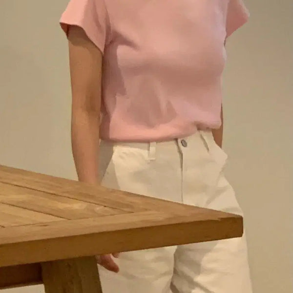 [BUNJANG] Flannel Butter T-Shirt Pink Short Sleeve / 플라넬 버터 티셔츠 핑크색 반팔티 티셔츠 (메이비베이비슬로우앤드가내스라)