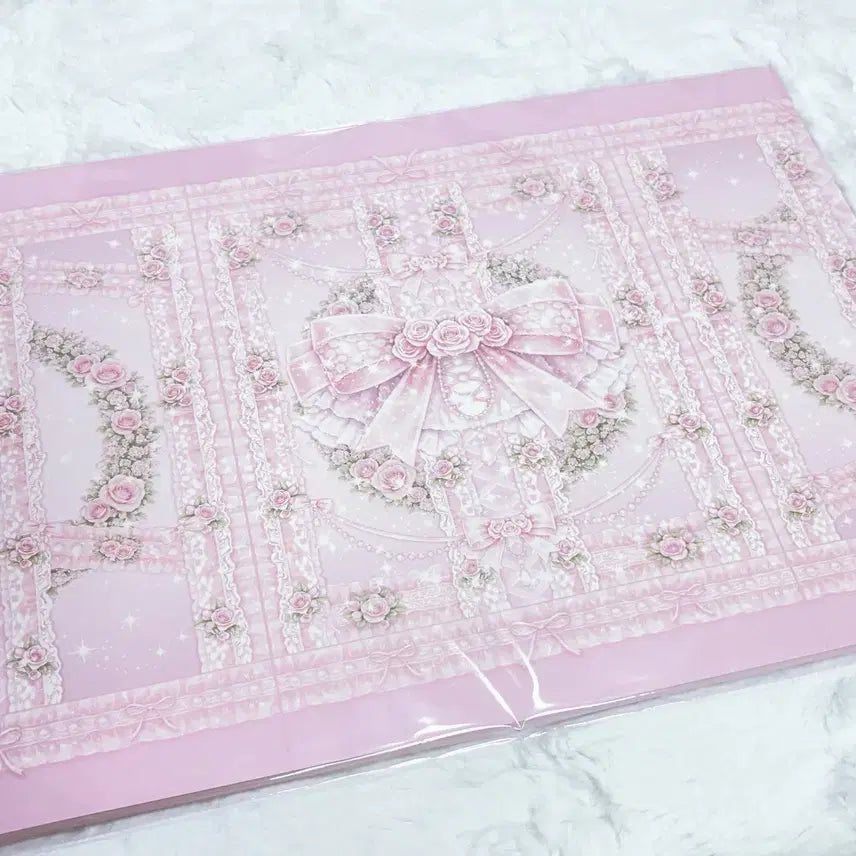 [BUNJANG] Pink Rose Ribbon Wrapping Paper Set / 핑크 장미 리본 랩핑지