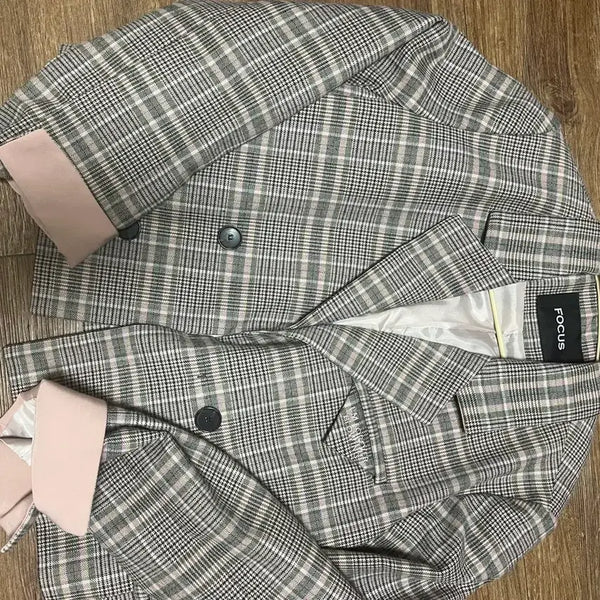 [BUNJANG] FOCUS Checkered Blazer Pink Contrast / [FOCUS] 체크 블레이저 핑크배색
