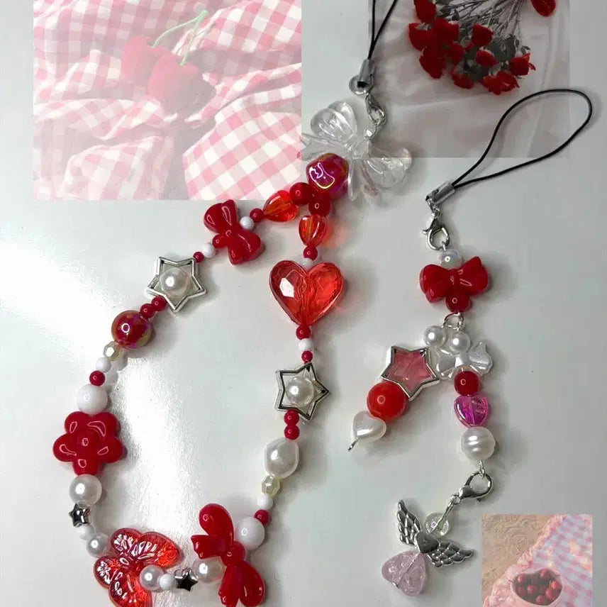 [BUNJANG] Handmade Red Beaded Keychain / 핸드메이드 레드 비즈키링