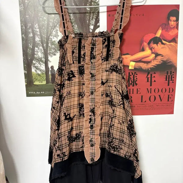 [BUNJANG] Axes Femme Vintage Gal Lovely Frill Check Camisole Dress / 빈티지 엑시즈팜 갸루 러블리 프릴 체크 원피스 캐미솔