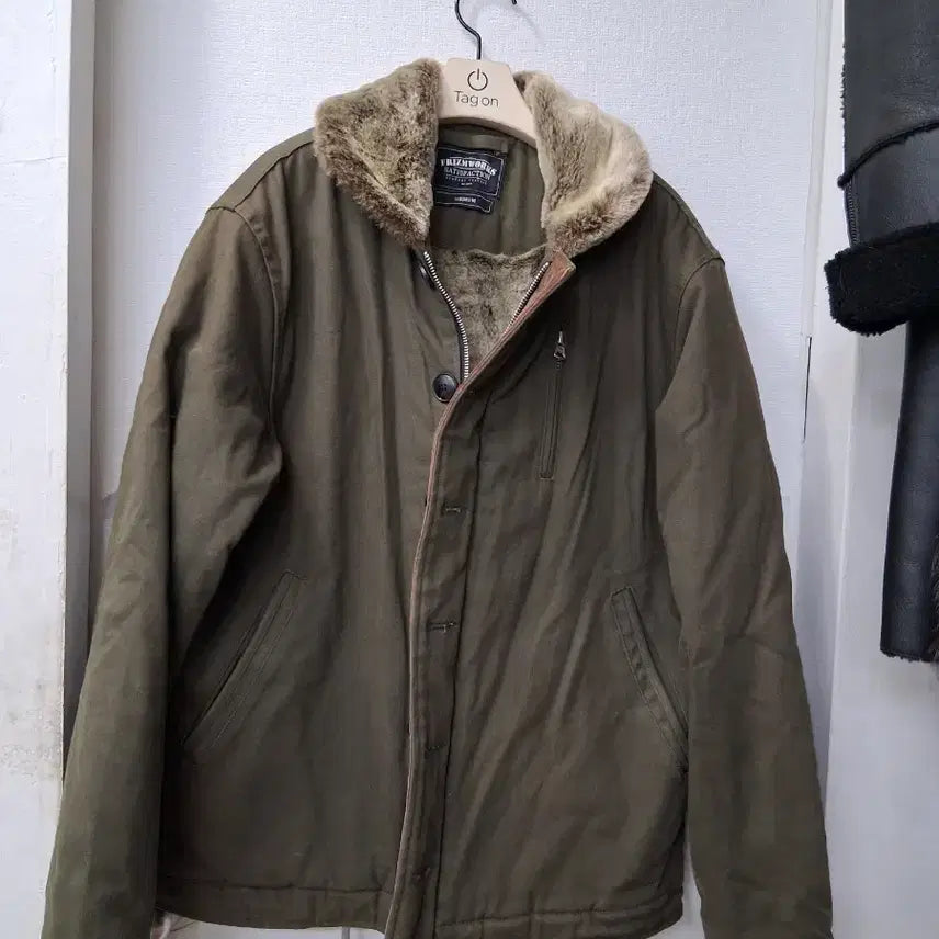 [BUNJANG] Bryzmewear Fur Collar Jacket Khaki Medium / 브리즘워크 퍼 카라 자켓 카키   미듐