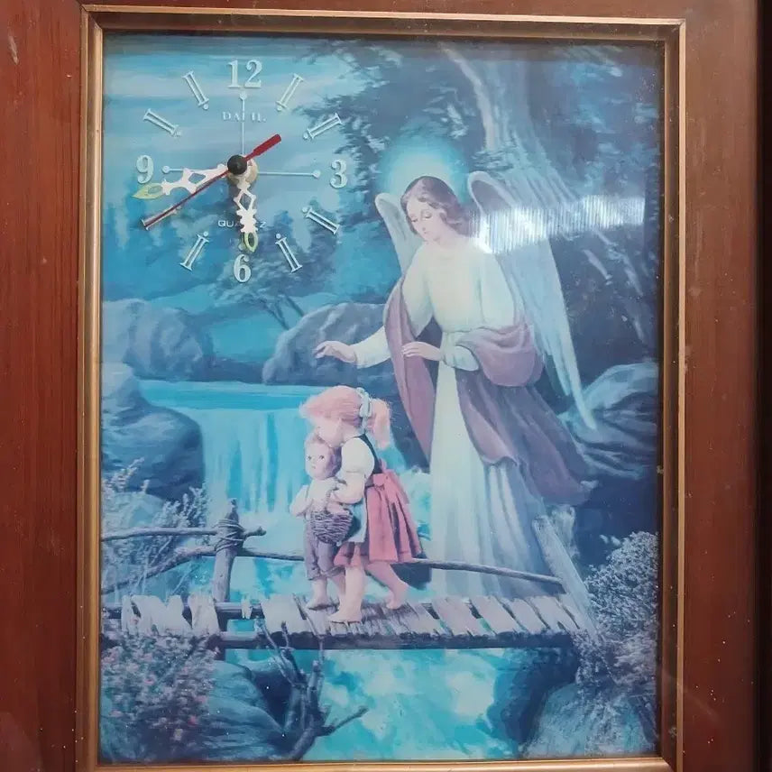 [BUNJANG] Antique DAIKII Quartz Wall Clock with Angel Motif / 골동 빈티지 벽시계 DAIKII 쿼츠 시계 천사 그림 액자