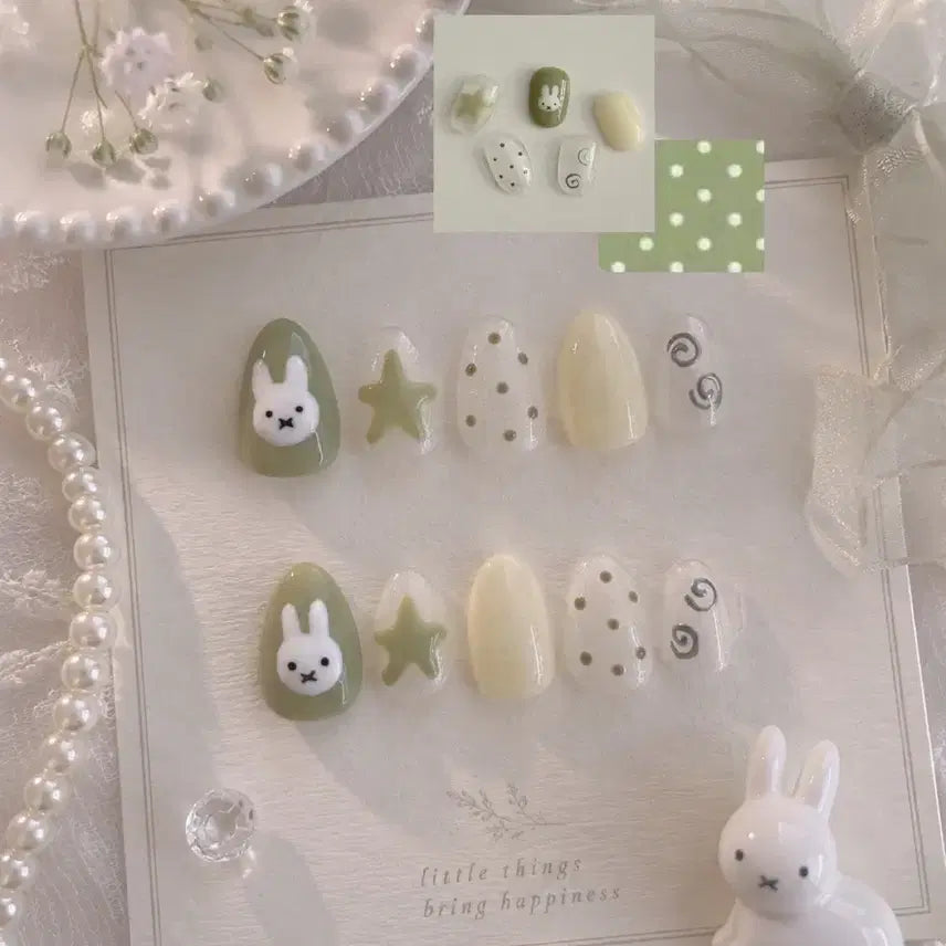 [BUNJANG] Miffy Green Star Handmade Nail Tips / 미피 그린 별 수제네일팁
