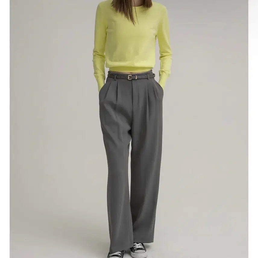 [BUNJANG] Atelier Nine Classic Wide Belt Set Pants (Charcoal Grey, Size S) / 아틀리에 나인 클래식 와이드 벨트 세트 팬츠 S