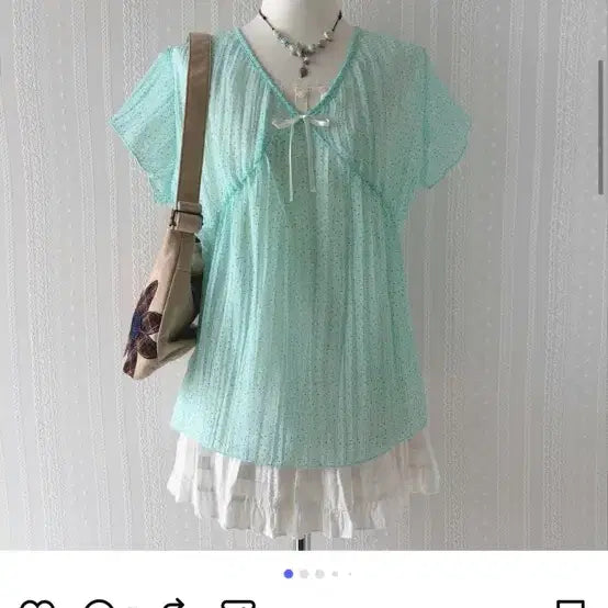 [BUNJANG] Yojo Vintage Mint Blouse + Camisole Set / 요조빈티지 민트 블라우스+나시 셋트