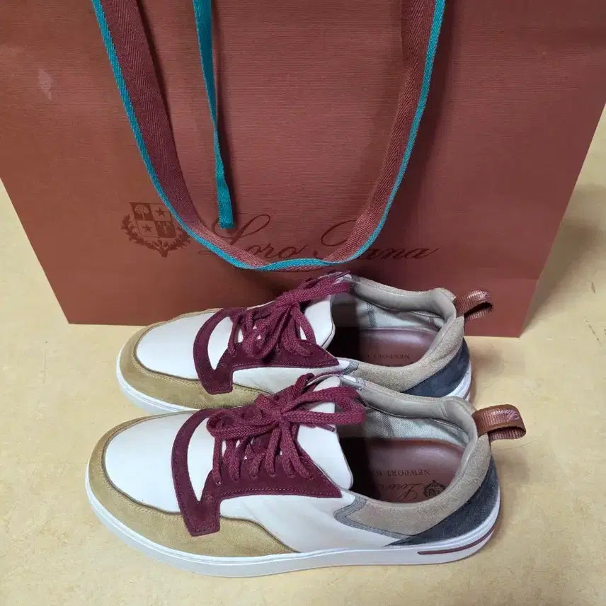 [BUNJANG] Loro Piana Newport Sneakers Ivory/Burgundy / 로로피아나 뉴포트 스니커즈 아이보리/버건디