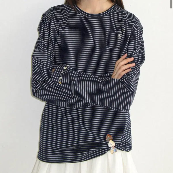 [BUNJANG] Ronron Stripe Button Long Sleeve Shirt / 론론 스트라이프 버튼 롱슬리브