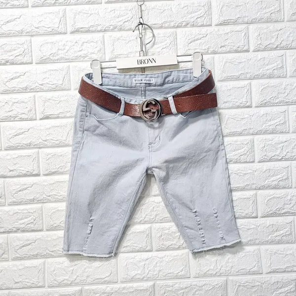 [BUNJANG] Black Rabbit Light Wash Distressed Denim Shorts / 연청 데미지 반바지