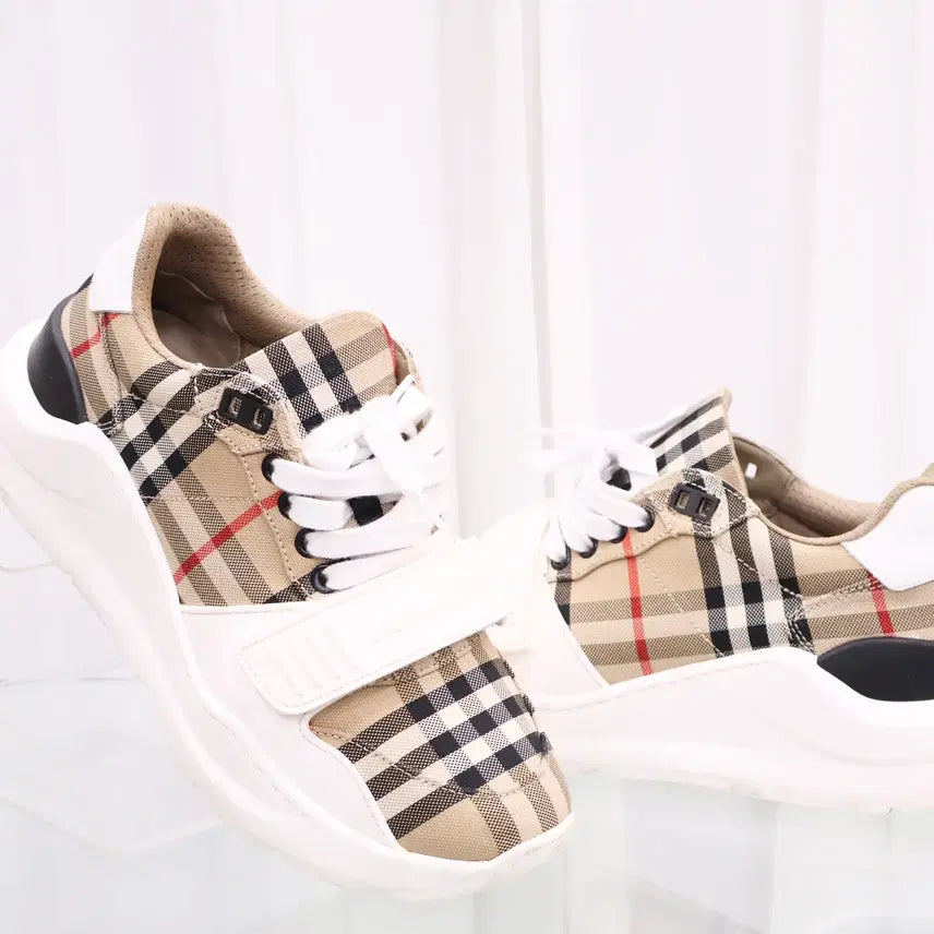 [BUNJANG] Burberry Check Suede Leather Sneakers / 버버리 체크 스웨이드 레더 스니커즈 운동화 80485771