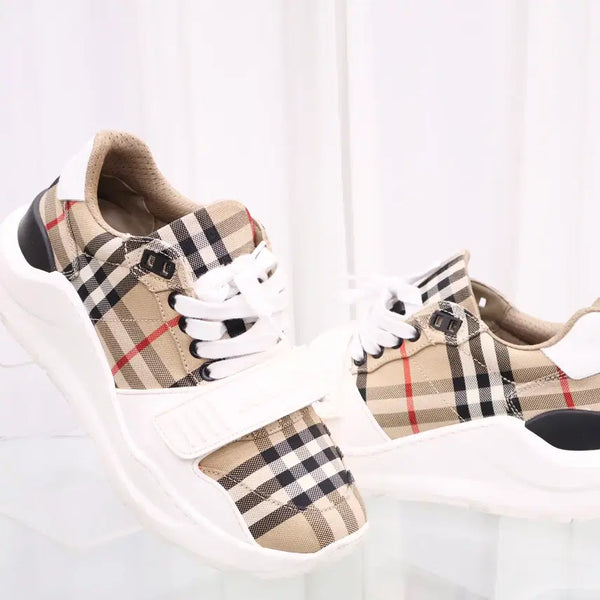 [BUNJANG] Burberry Check Suede Leather Sneakers / 버버리 체크 스웨이드 레더 스니커즈 운동화 80485771