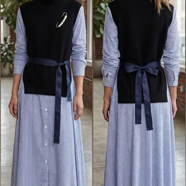 [BUNJANG] Knit Collaboration Stripe Long Dress / *니트 콜라보 스트라이프 롱 원피스     ( 새 상 품 )