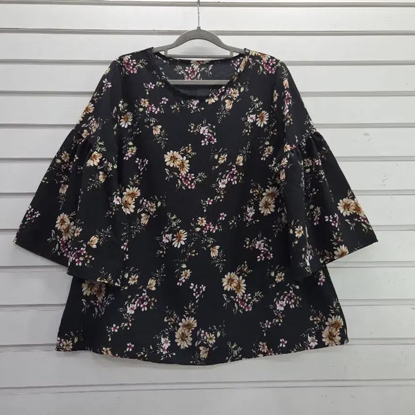 [BUNJANG] Flower Print Stretchy 3/4 Sleeve Blouse Size 66 / 플라워 신축성좋은 칠부소매 블라우스 66/보물찾기천사