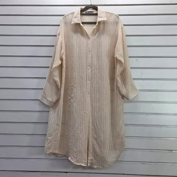[BUNJANG] YESSAY Light Beige Slightly See-Through Style Women's Long Shirt / 예쎄 연베이지  살짝시스루 스타일 여성 롱남방/보물찾기천사