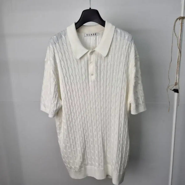 [BUNJANG] SUARE Cable Knit Short Sleeve Sweater / SUARE 수아레 케이블 반팔니트[미사용] 남성L 6G13