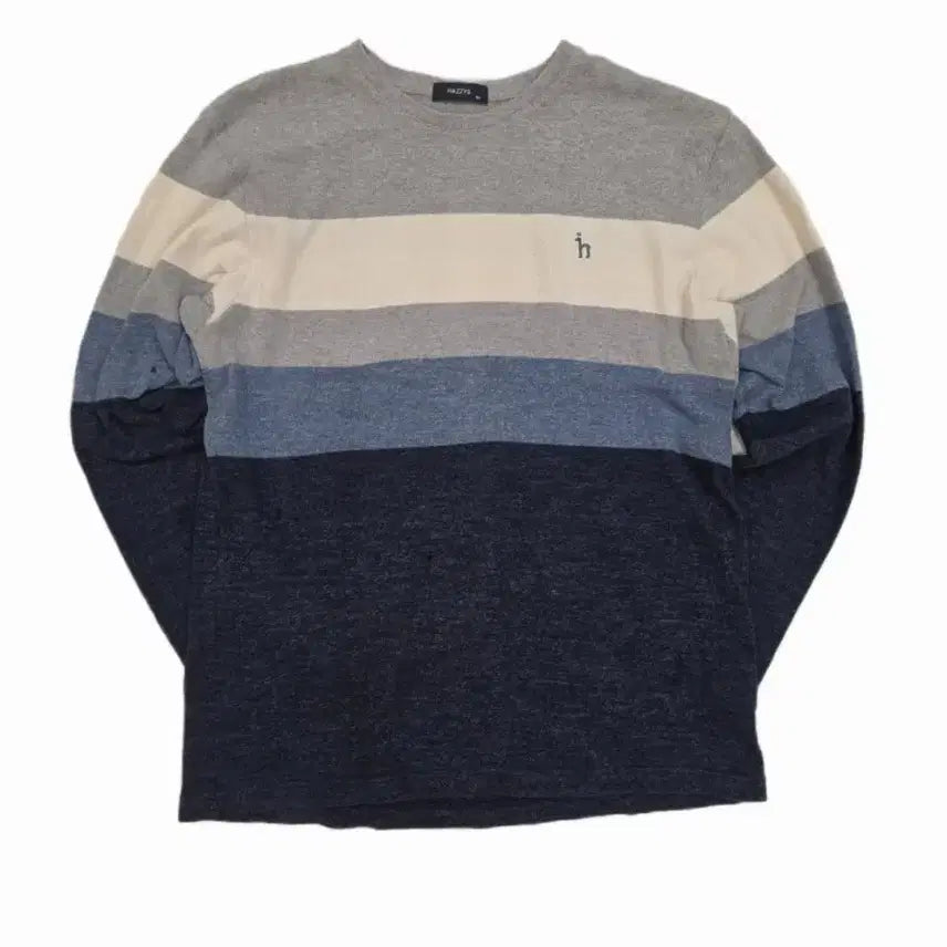 [BUNJANG] Hazzys Striped Colorblock Cotton Crewneck Sweater / [110] 헤지스 스트라이프 컬러블록 코튼 라운드넥 스웨터
