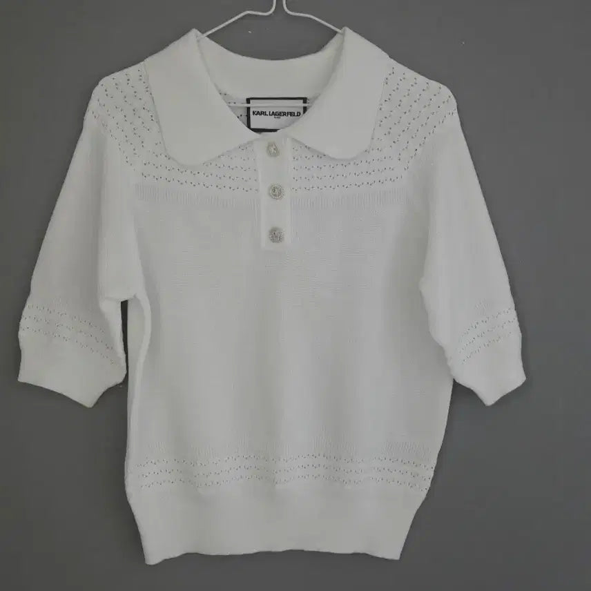 [BUNJANG] Karl Lagerfeld White Short Sleeve Knit Top Size 90 / 칼라거펠트 화이트 반팔 니트 90  새상품