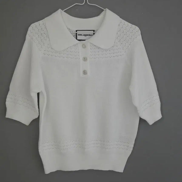 [BUNJANG] Karl Lagerfeld White Short Sleeve Knit Top Size 90 / 칼라거펠트 화이트 반팔 니트 90  새상품