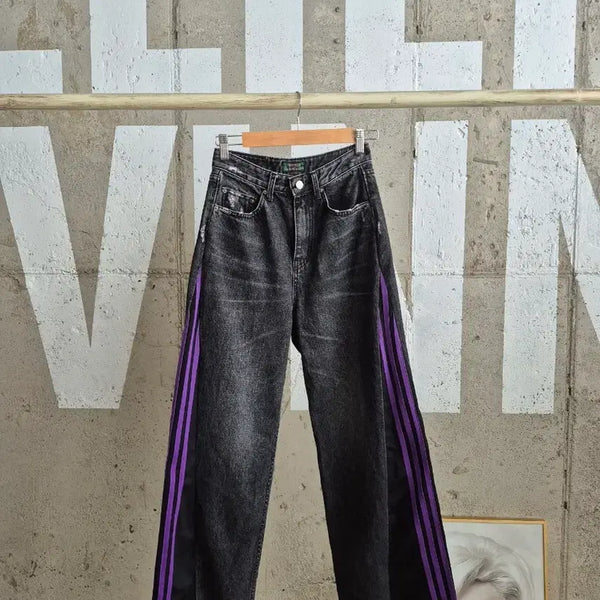 [BUNJANG] Jersey 3-Stripe Colorblock Wide Denim Pants / 져지3선배색  와이드 데님 팬츠(PT2