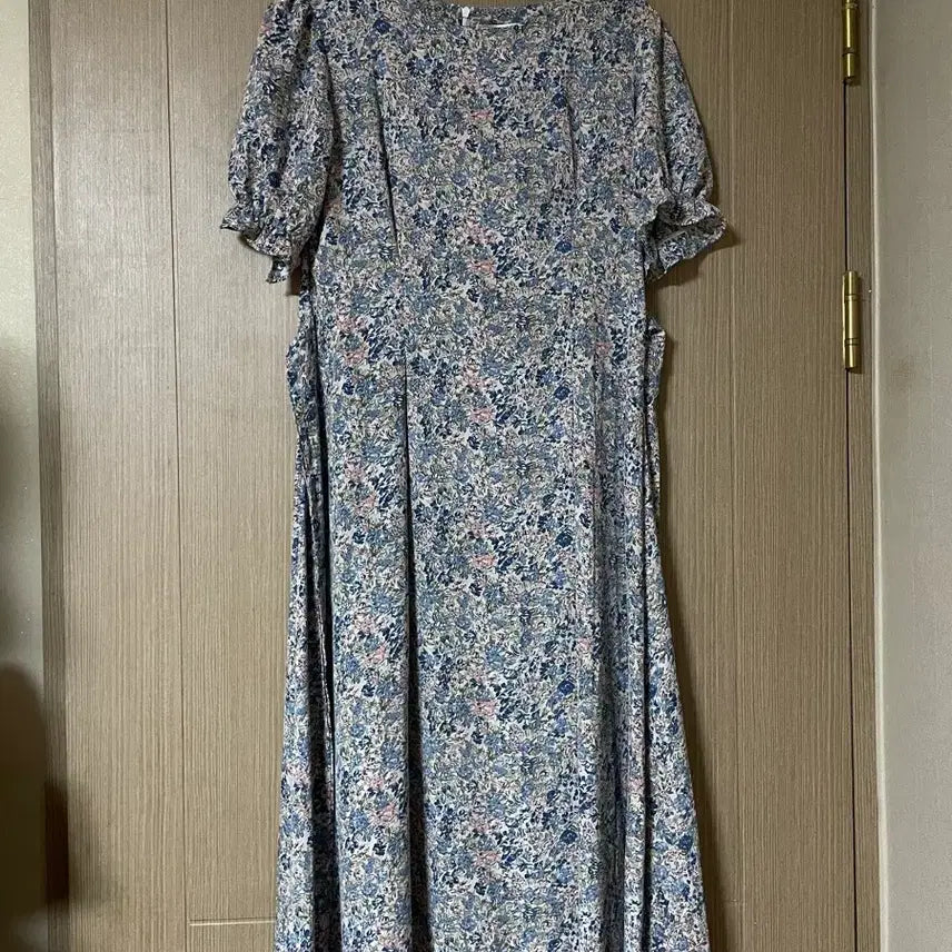 [BUNJANG] Blue Pink Floral Long One-Piece Dress / 블루 핑크 플라워 롱 원피스