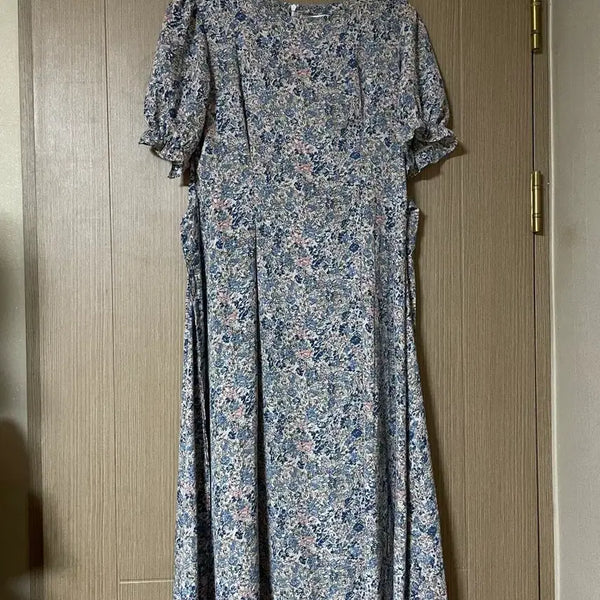[BUNJANG] Blue Pink Floral Long One-Piece Dress / 블루 핑크 플라워 롱 원피스