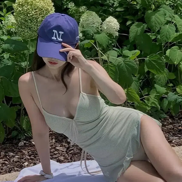 [BUNJANG] Mint Check One-Piece Swimsuit M / (새상품) 민트체크 원피스 수영복 M