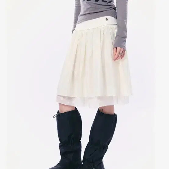 [BUNJANG] SET UP EXhibition Chiffon Layered Skirt - Cream / 셋업이엑스이 CHIFFON LAYERED SKIRT / CREAM