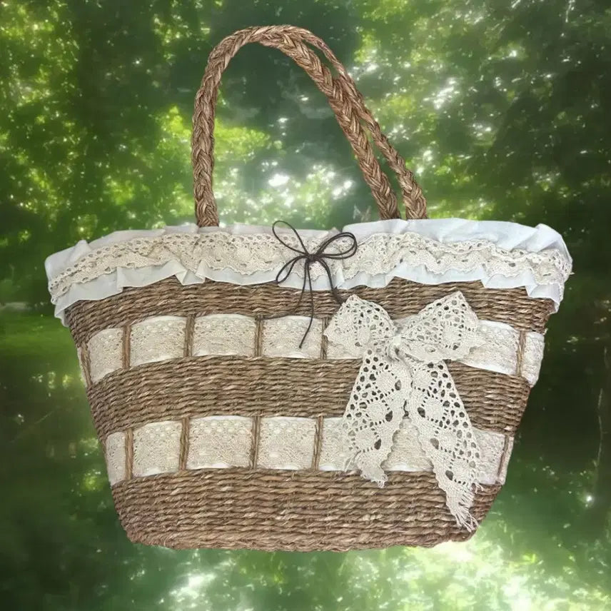 [BUNJANG] Fairy Grunge Lace Rattan Shoulder Bag / 페어리 그런지 레이스 라탄 가방
