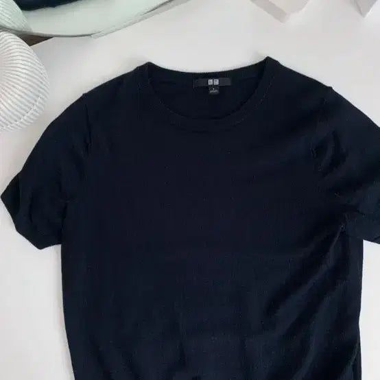 [BUNJANG] Uniqlo Fine Wool Short Sleeve Knit Navy S / 유니클로 파인울 반팔니트 네이비 S