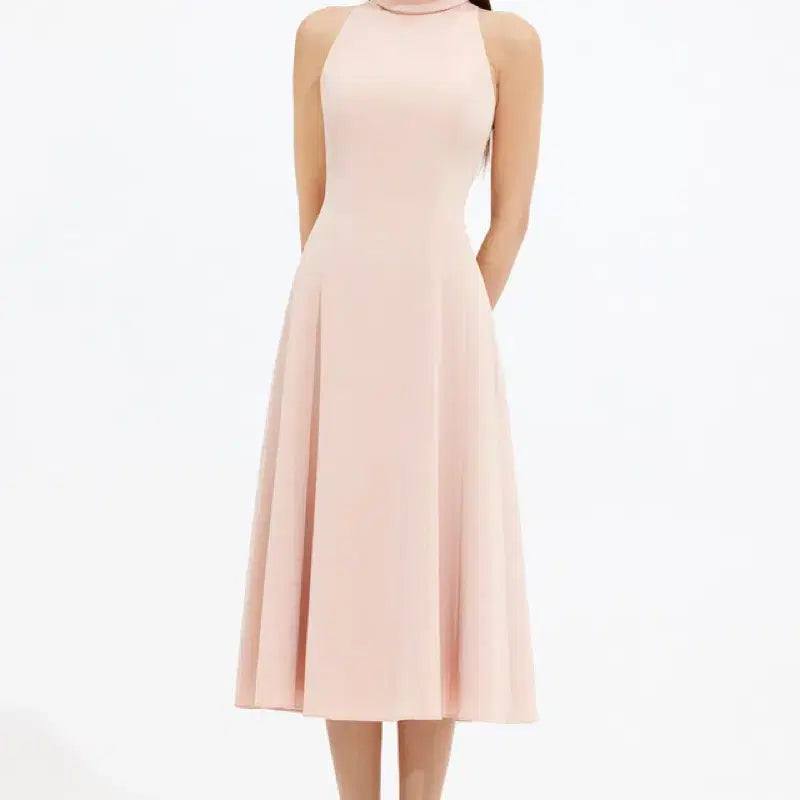 [BUNJANG] Abravo Silk Tie Halterneck Flare Dress / 아보아보 실크 타이 홀터넥 플레어드레스 셀프웨딩예식원피스