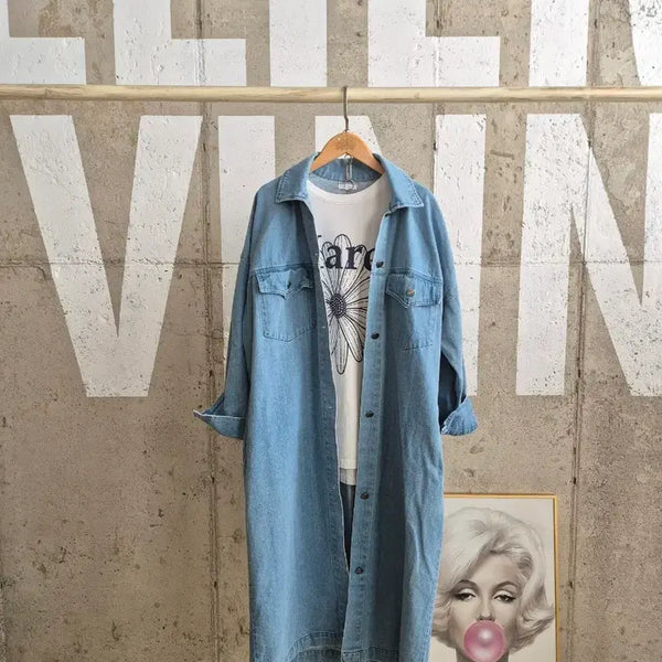 [BUNJANG] Women's Denim Long Shirt Jacket / 데님 롱 셔츠자켓