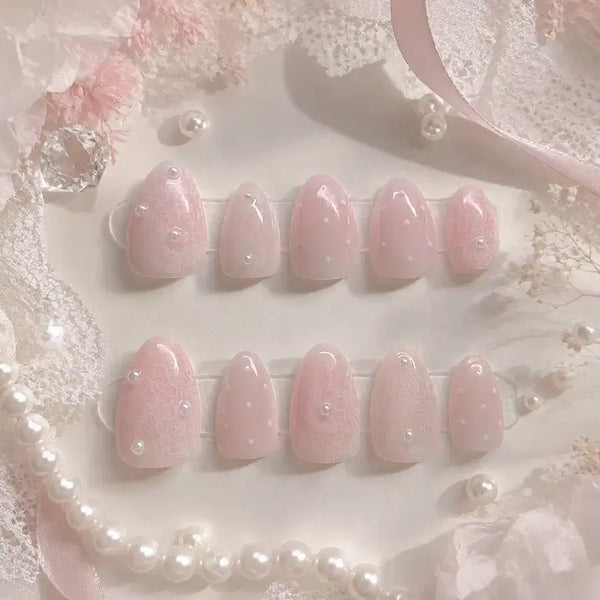 [BUNJANG] Handmade Baby Pink Lace Nail Tips / 여리여리 레이스 베이비핑크 수제네일팁