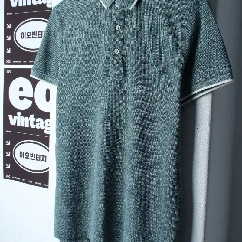 [BUNJANG] Beanpole Slim Fit Ringer T-Shirt (L-XL) - Green Old School / (L-XL) 빈폴 반팔 카라 티셔츠 슬림핏 링거 그린 올드스쿨-H3516