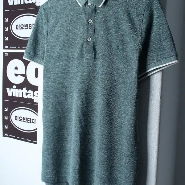 [BUNJANG] Beanpole Slim Fit Ringer T-Shirt (L-XL) - Green Old School / (L-XL) 빈폴 반팔 카라 티셔츠 슬림핏 링거 그린 올드스쿨-H3516