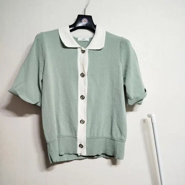 [BUNJANG] Mint Short-Sleeve Cardigan / 리스트 민트 반팔 가디건