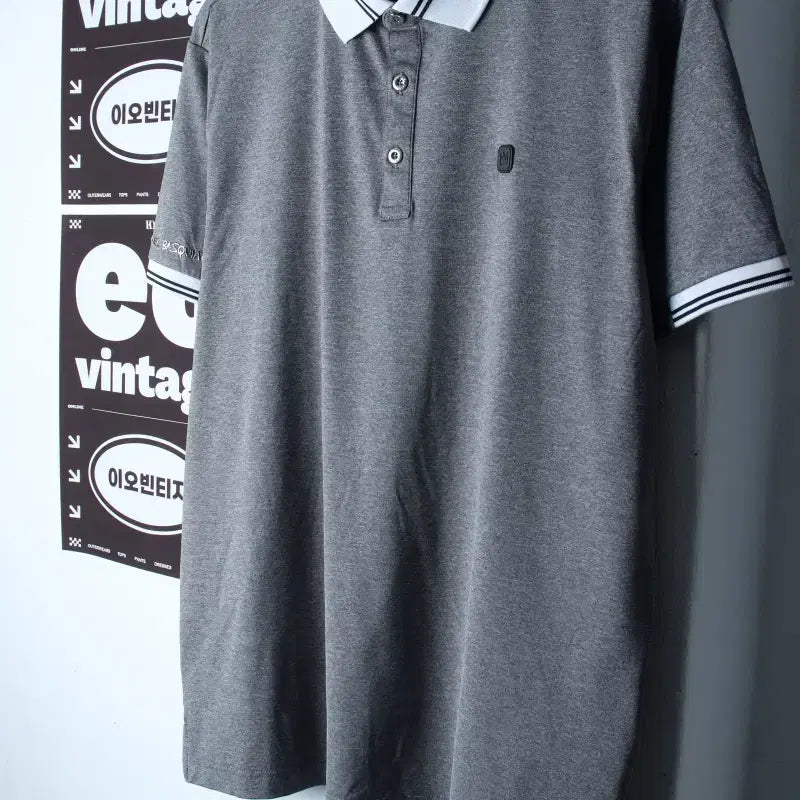 [BUNJANG] Basquiat Short-Sleeve Collar T-Shirt (XL-2XL) - Grey / (XL-2XL) 바스키아 반팔 카라 티셔츠 기능성 그레이-H35167