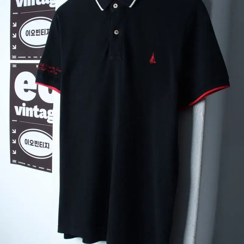 [BUNJANG] Beanpole Short-Sleeve Polo T-Shirt Lettering Small Logo Black - H35173 / (L-XL) 빈폴 반팔 카라 티셔츠 레터링 스몰로고 블랙-H35173