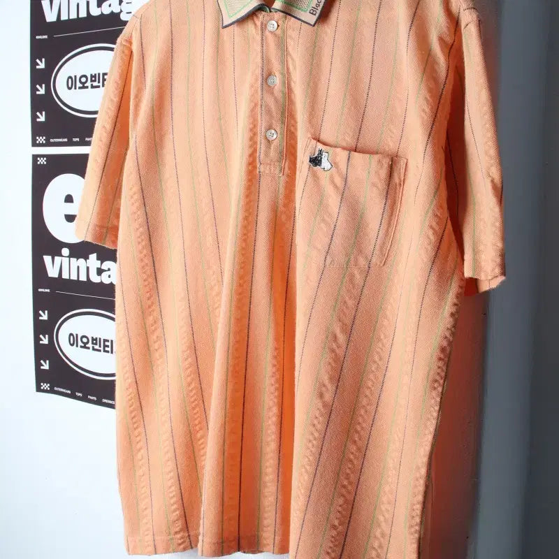 [BUNJANG] Black & White Striped Short Sleeve Polo T-Shirt / (L-XL) 블랙앤화이트 반팔 카라 티셔츠 골프 스트라이프-H35174